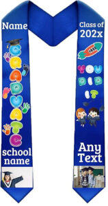 Blue Children Graduation Stole With Embroidery And Printing