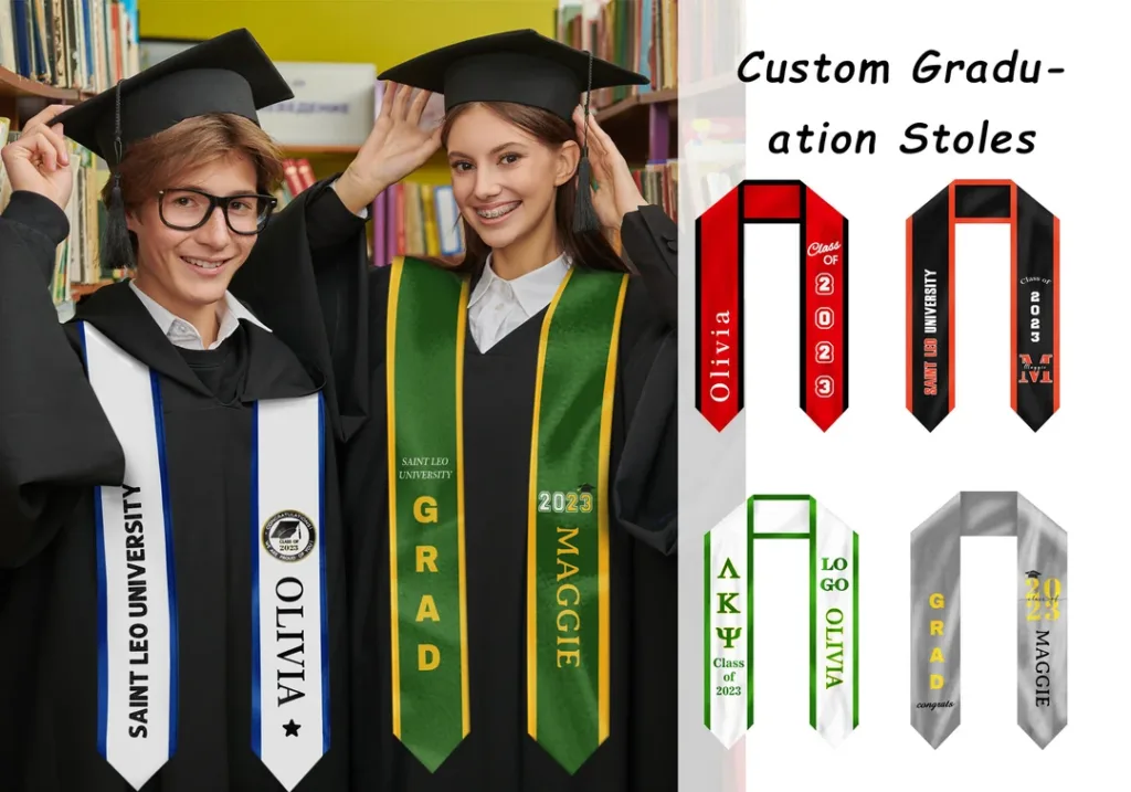 custom embroidered graduation stole with name and logo