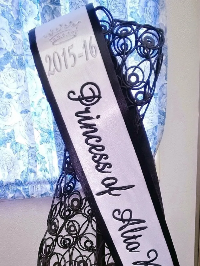 custom satin embroidered pageant sash for events