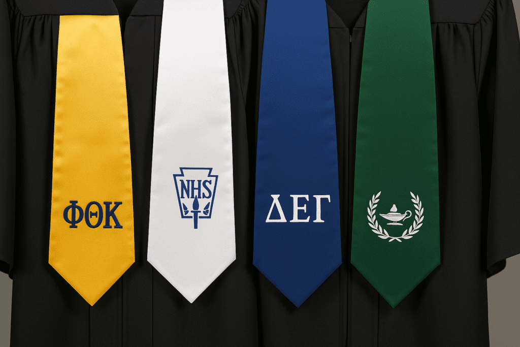 embroidered honor society graduation stoles with logos