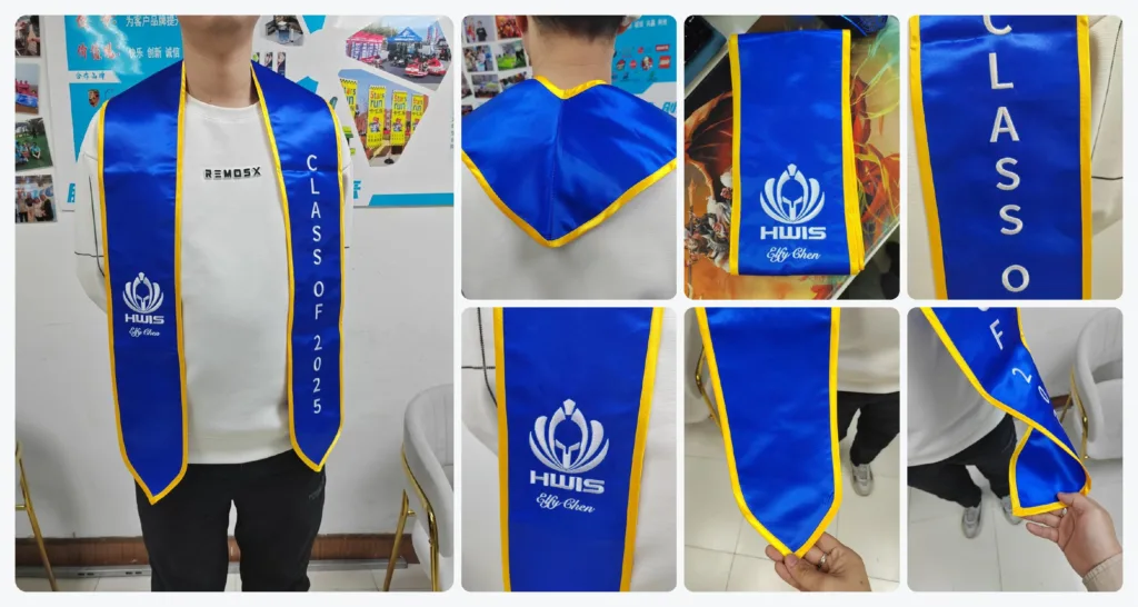 Approved school logo placement on a custom graduation stole