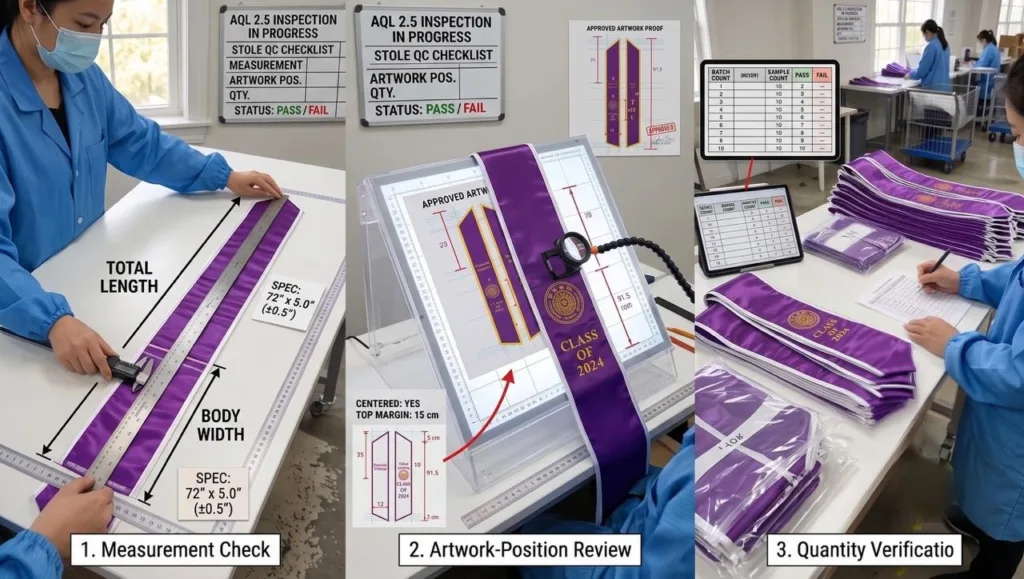 Quality inspection of graduation stole size artwork placement and quantity
